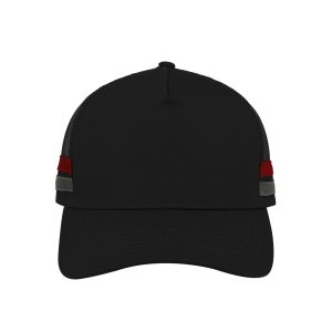 F24503BLK/B/RED - Striped Trucker Cap - Black Black Red