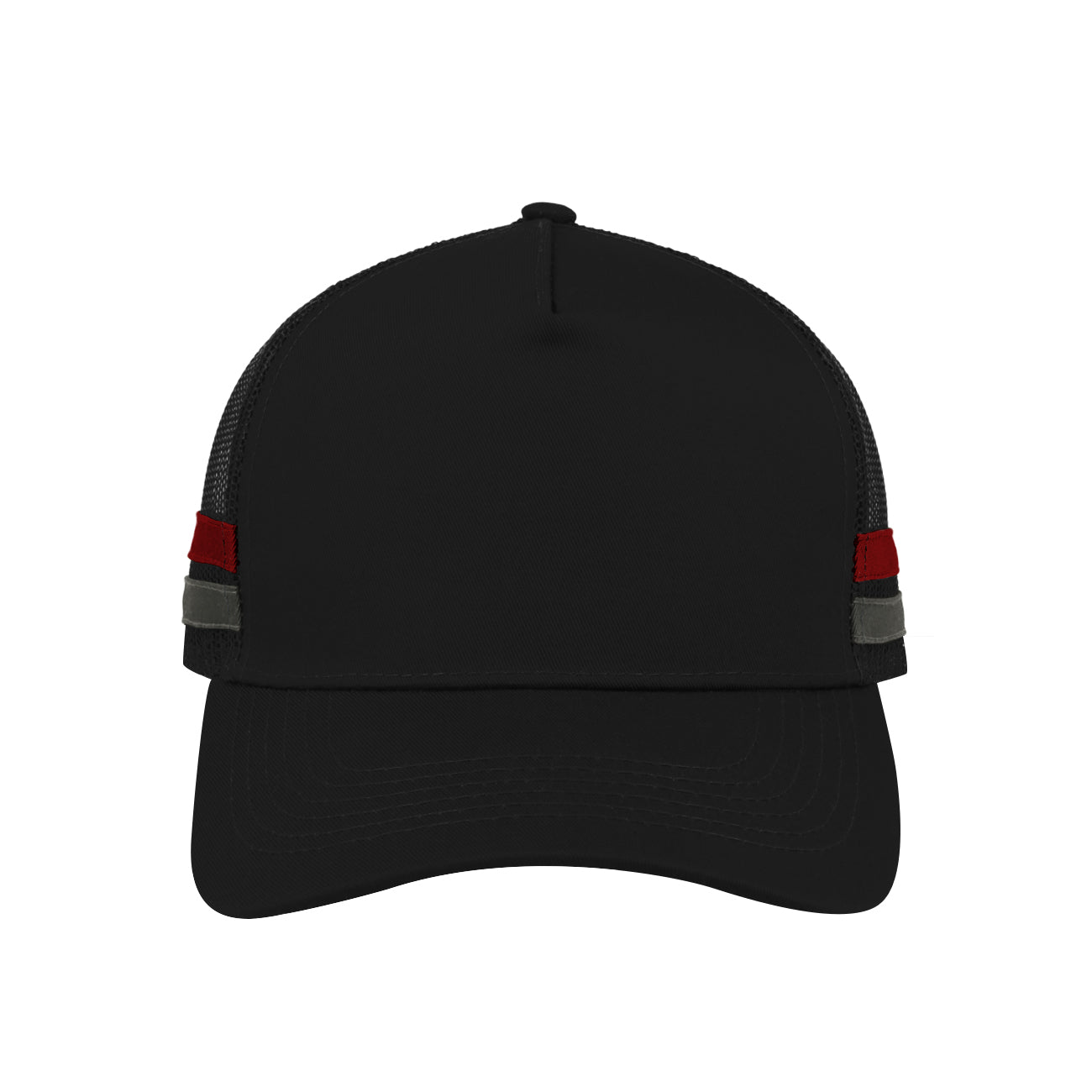 F24503BLK/B/RED - Striped Trucker Cap - Black Black Red