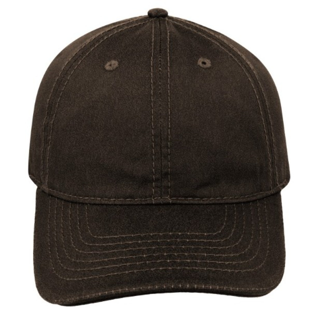 17603BROWN - Washed Oil Skin 6P Cap - Brown