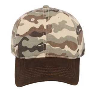 17603CBROWN/BR - Washed Oil Skin 6P Cap - Camo Brown
