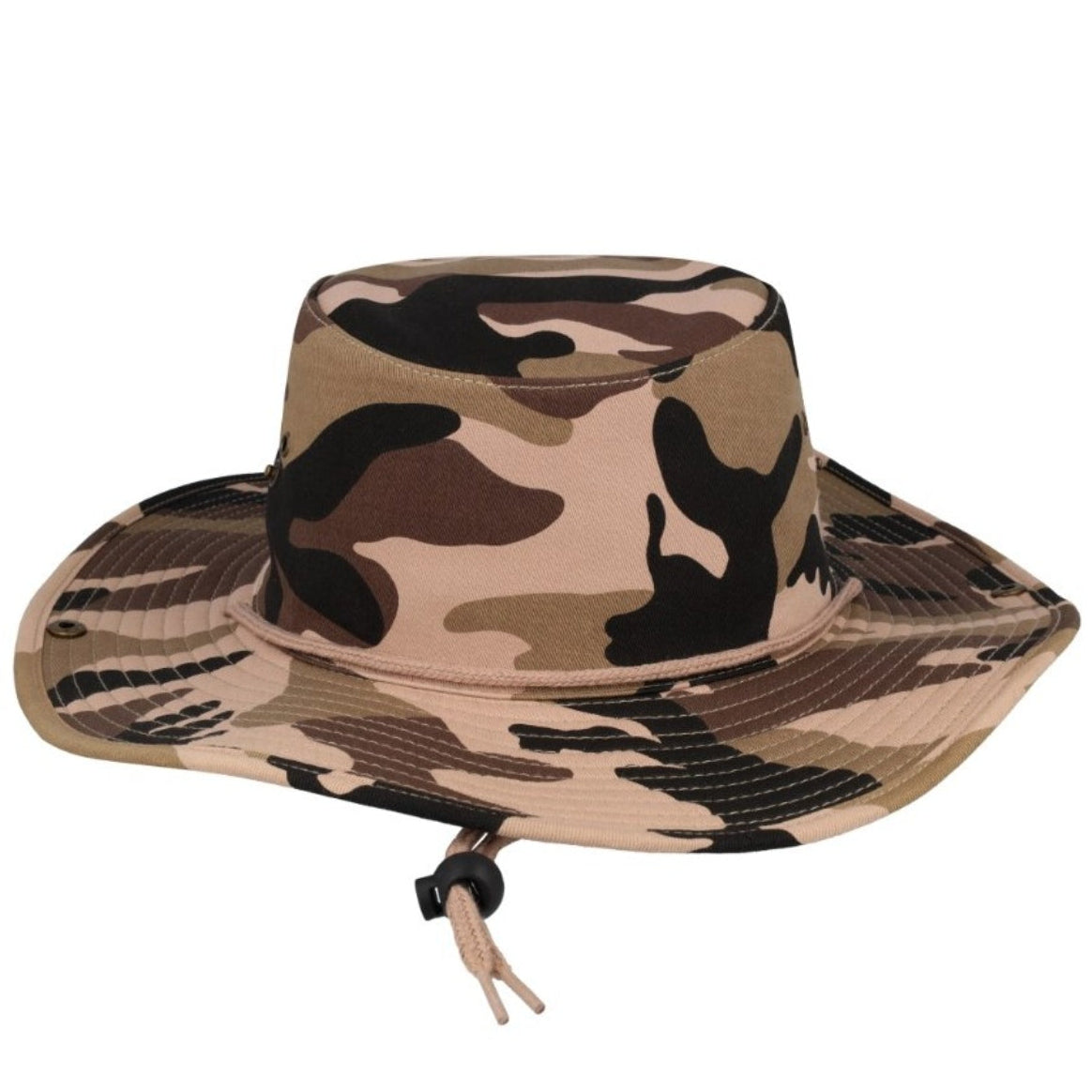 K6048CAM GRN-54 - Kiddies Wide Brim Safari Hat - Camo Green / 54 CM