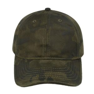 17603CGREEN/BR - Washed Oil Skin 6P Cap - Camo Green