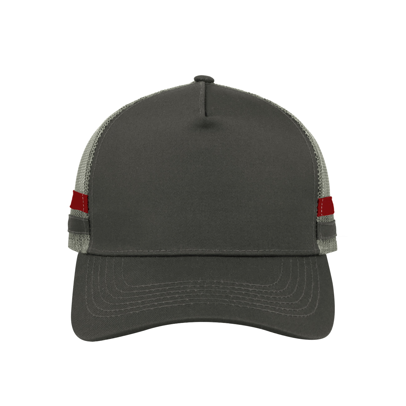 F24503CHA/G/RED - Striped Trucker Cap - Charcoal Grey Red