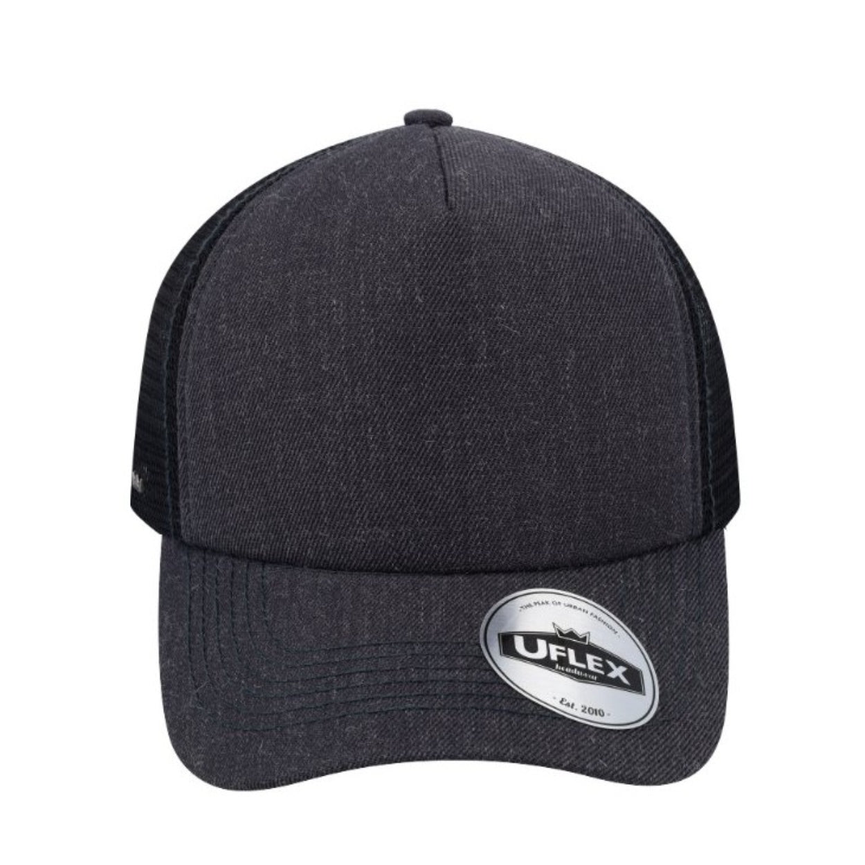 U15502CHARMEL - Uflex 5P Curved Peak Trucker - Charcoal Melange