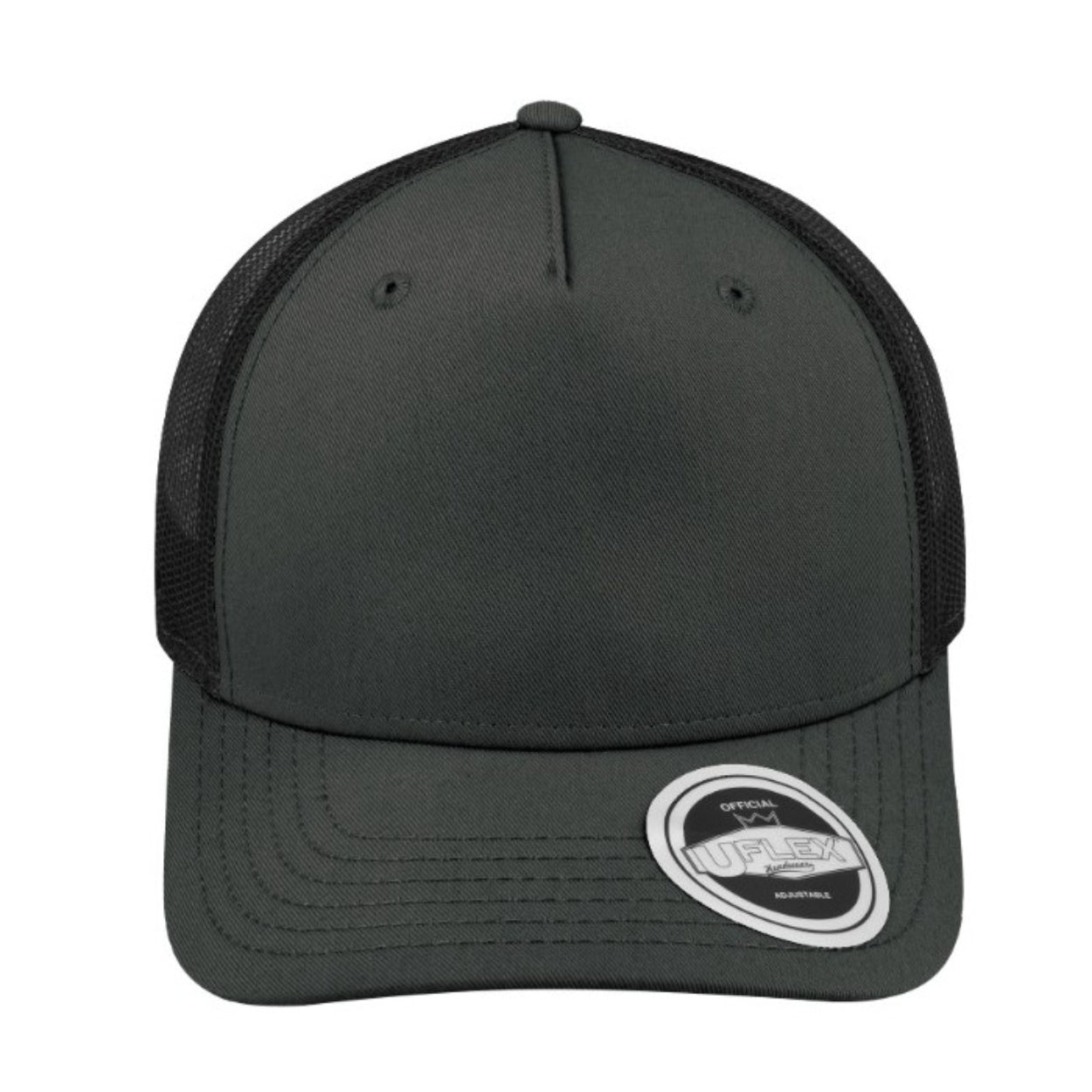 U20502RGRYBLK - Uflex 5 Panel Recycled Trucker - Grey Black
