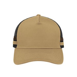 F24503KHK/B/CHO - Striped Trucker Cap - Khaki Black Chocolate
