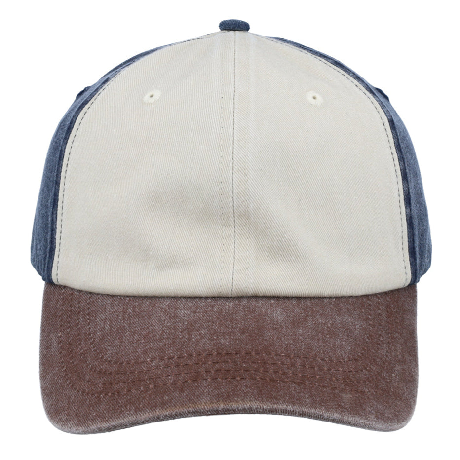 F25600NVY/ST/CH - 6P Vintage Unstr Cap - Navy/Stone/Chocolate