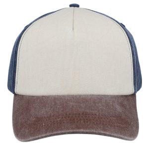 F25500NVY/ST/CH - 5 Panel Vintage Washed Cap - Navy/Stone/Chocolate