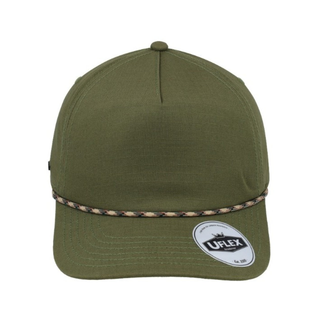 U23508OLIVE/BGR - 5 Panel Ripstop Dad Cap - Olive/Multi Colour