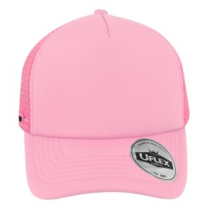 U15502PINK/PINK - Uflex 5P Curved Peak Trucker - Pink