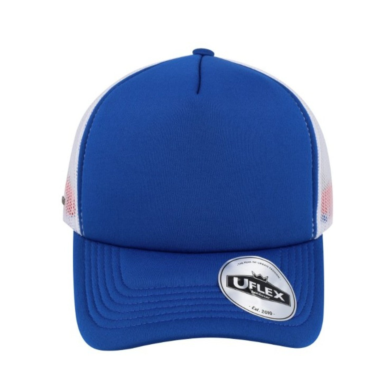 U15502ROY/WHT - Uflex 5P Curved Peak Trucker - Royal/White