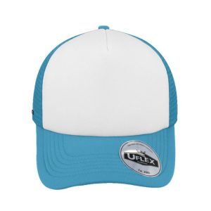 U15502SKY/WHITE - Uflex 5P Curved Peak Trucker - Sky Blue