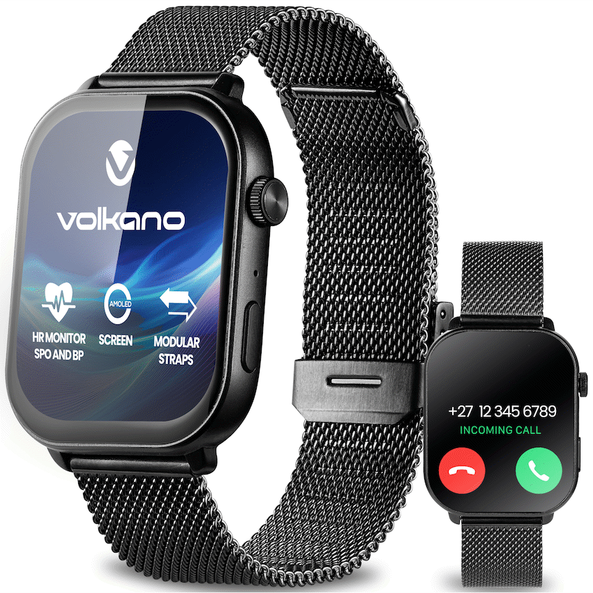 Volkano Trinity Series Smartwatch with Metal Mesh Strap - Black