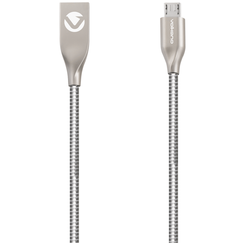 Volkano Iron Series Round Metallic Spring Micro USB Cable 1.2m - Silver
