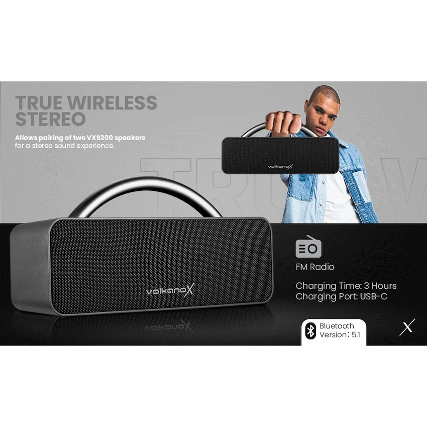 VolkanoX VXS200 Portable Bluetooth Speaker - Black - Image 15