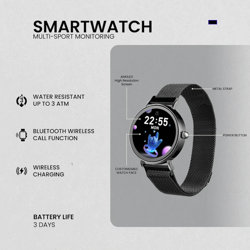 Volkano Valencia Series Ladies Smart Watch - Black - Image 4