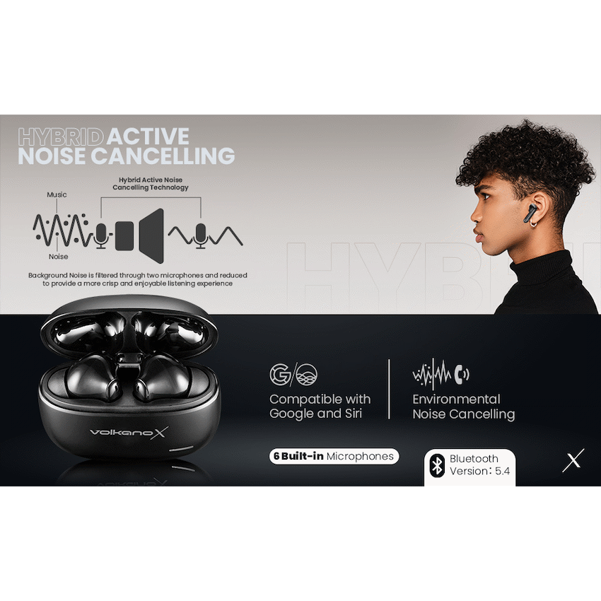 VolkanoX VXT200S Hybrid ANC TWS Earphones - Black - Image 21