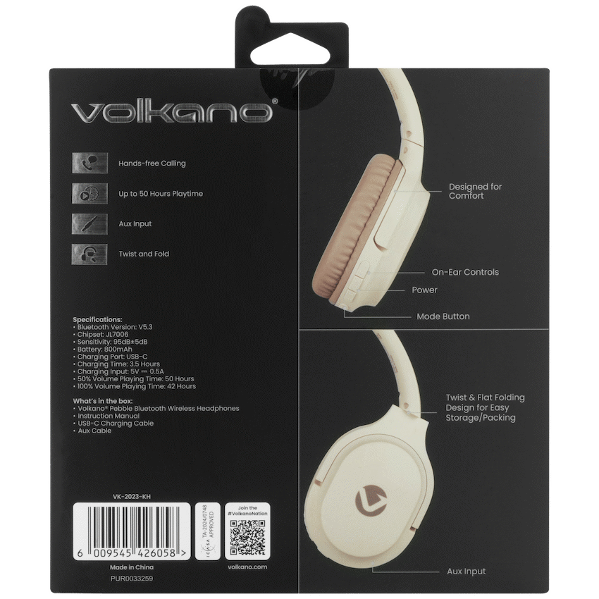 Volkano Pebble Series Bluetooth Headphones - Khaki - Image 10