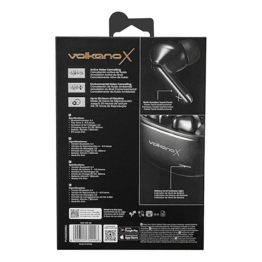 VolkanoX VXT200S Hybrid ANC TWS Earphones - Black - Image 8