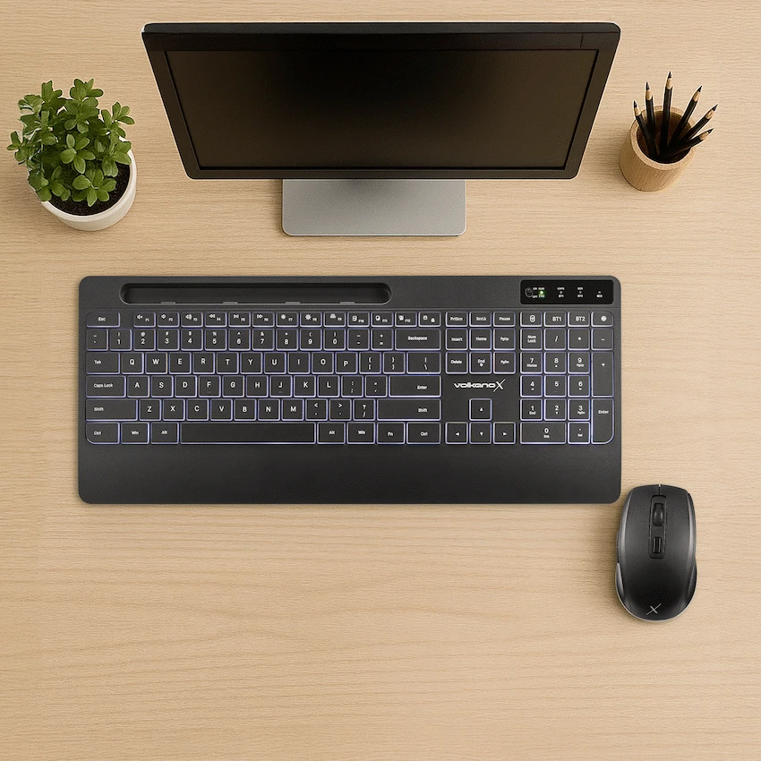 VolkanoX Gem Bluetooth Wireless Keyboard and Mouse - Black - Image 13