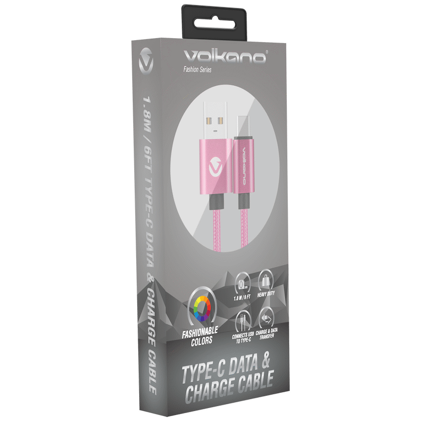 Volkano Fashion Series Type-C Cable 1.8m - Pink - Image 3