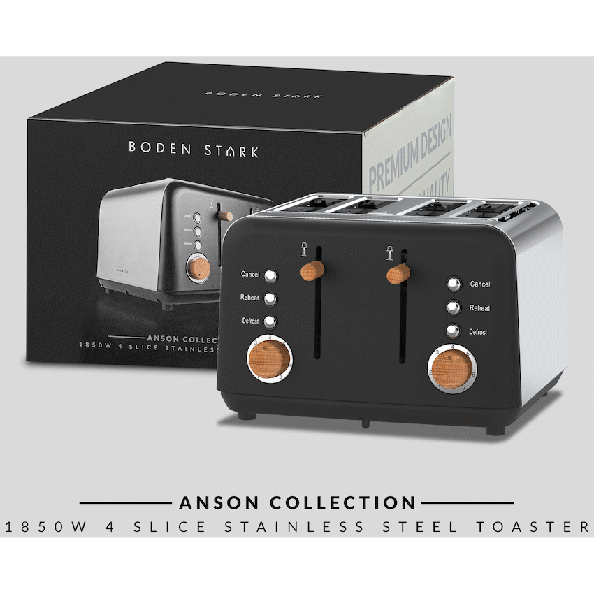Boden Stark Anson Collection 4-Slice Stainless Steel Toaster - Black - Image 3