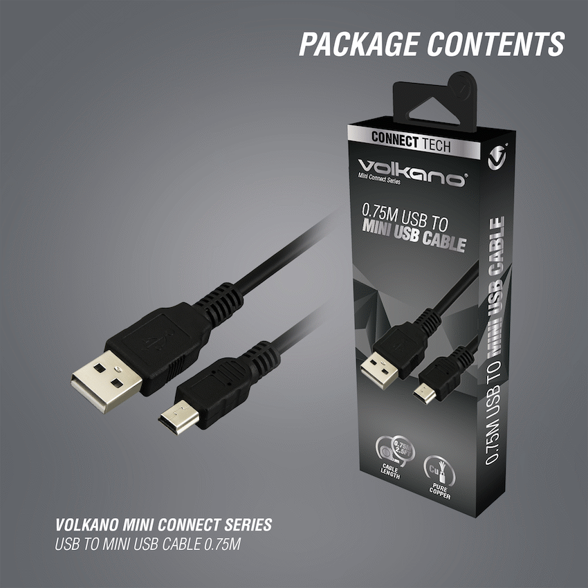 Volkano Mini Connect Series USB to Mini USB Cable 0.75m - Image 3