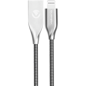 Volkano Iron Series Round Metallic Spring MFI Lightning Cable 6ft - Silver