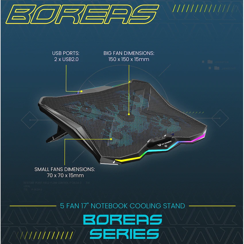 VX Gaming Boreas Series 5-Fan 17" Notebook Cooling Stand - Image 3