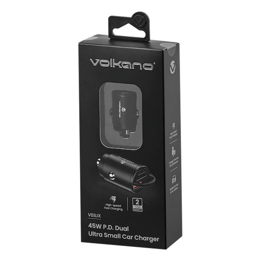 Volkano Veilix Series 45w PD Dual USB-A and USB-C Ultra Small Car Charger - Black - Image 3