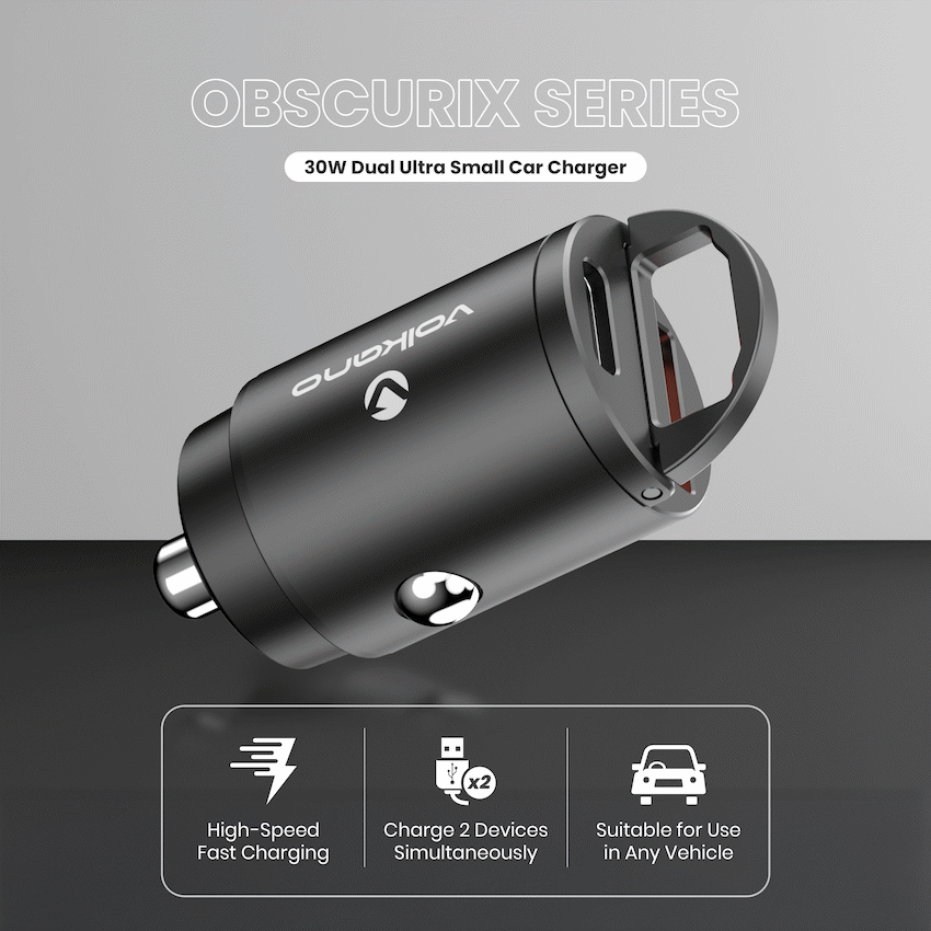 Volkano Obscurix Series 30w PD Dual USB-A and USB-C Ultra Small Car Charger - Image 4
