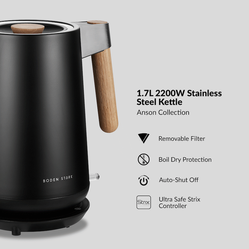 Boden Stark Anson Collection 1.7l 2000w Stainless Steel Kettle - Black - Image 4