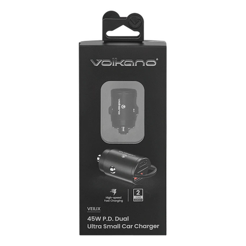 Volkano Veilix Series 45w PD Dual USB-A and USB-C Ultra Small Car Charger - Black - Image 4