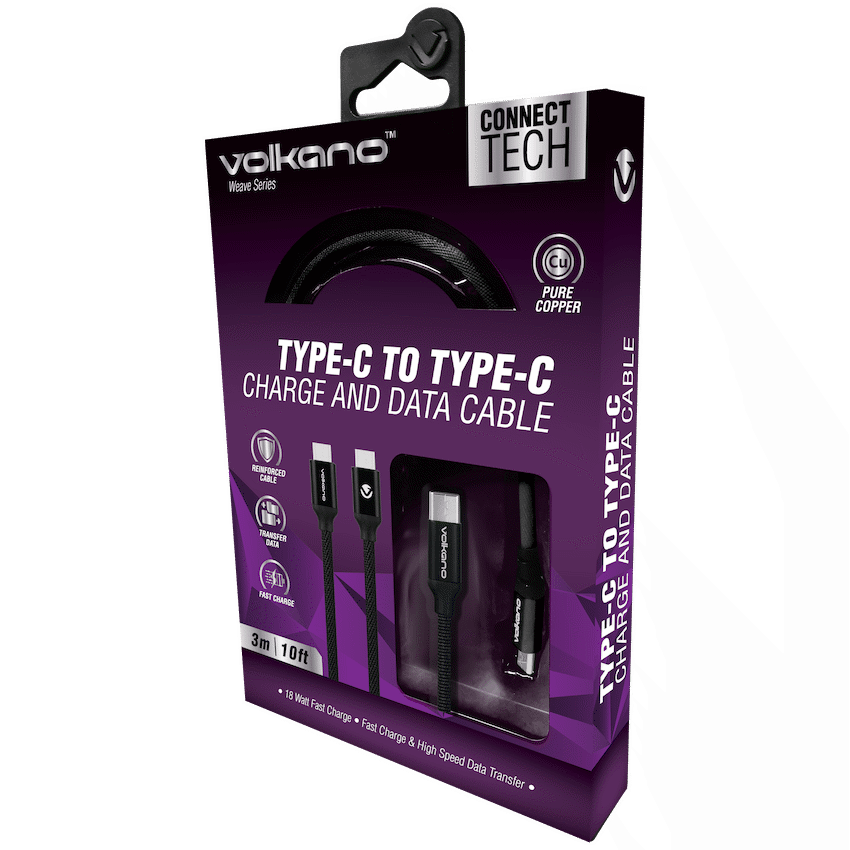 Volkano Weave Series Type-C to Type-C Cable 3m 60w - Black - Image 4