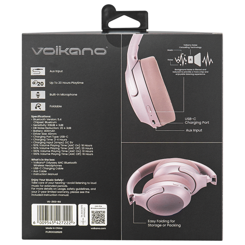 Volkano Odyssey ANC Bluetooth Wireless Headphone - Rose Gold - Image 27
