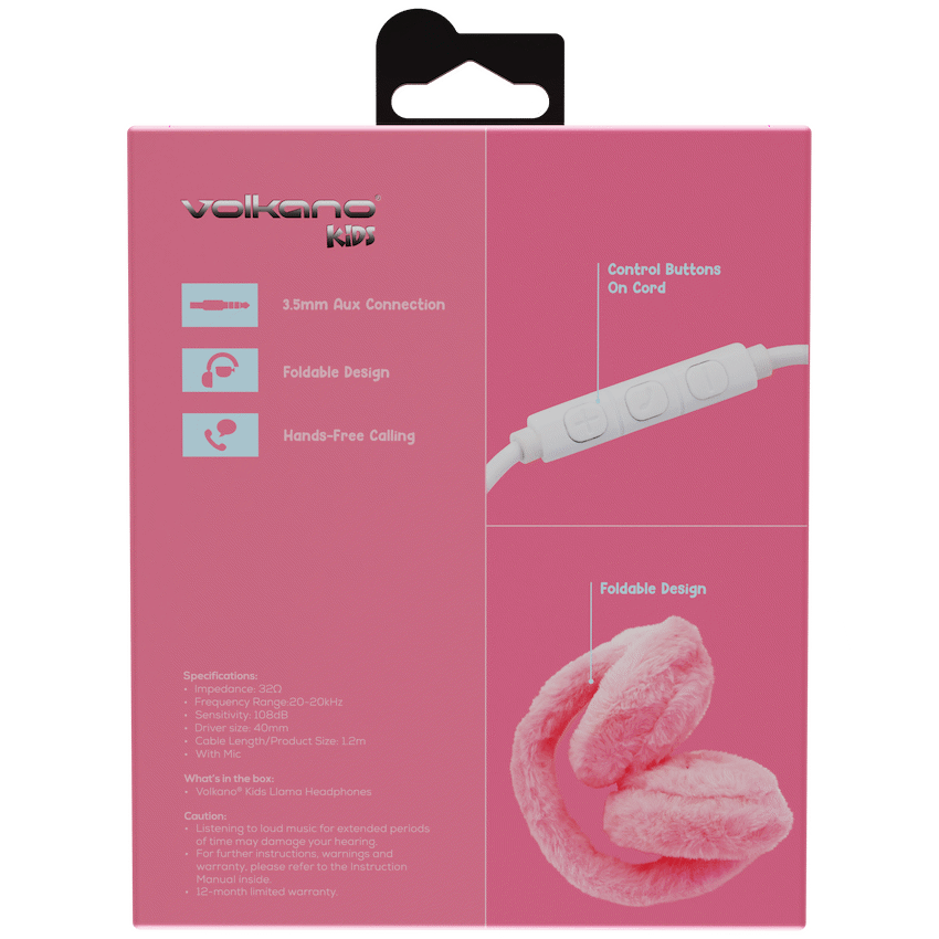 Volkano Kids Llama Series Wired Headphones with Case - Pink - Image 6