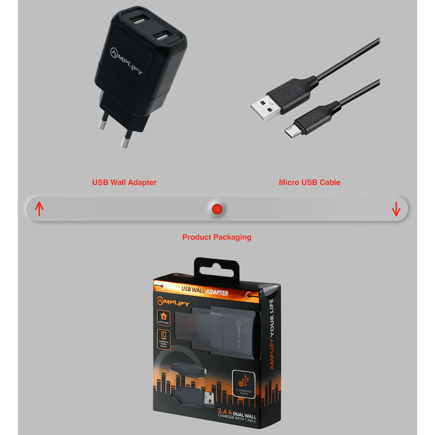 Amplify Dual USB Wall Charger with Micro Cable - Black - Image 7