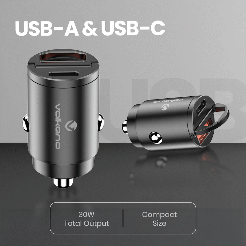 Volkano Obscurix Series 30w PD Dual USB-A and USB-C Ultra Small Car Charger - Image 6