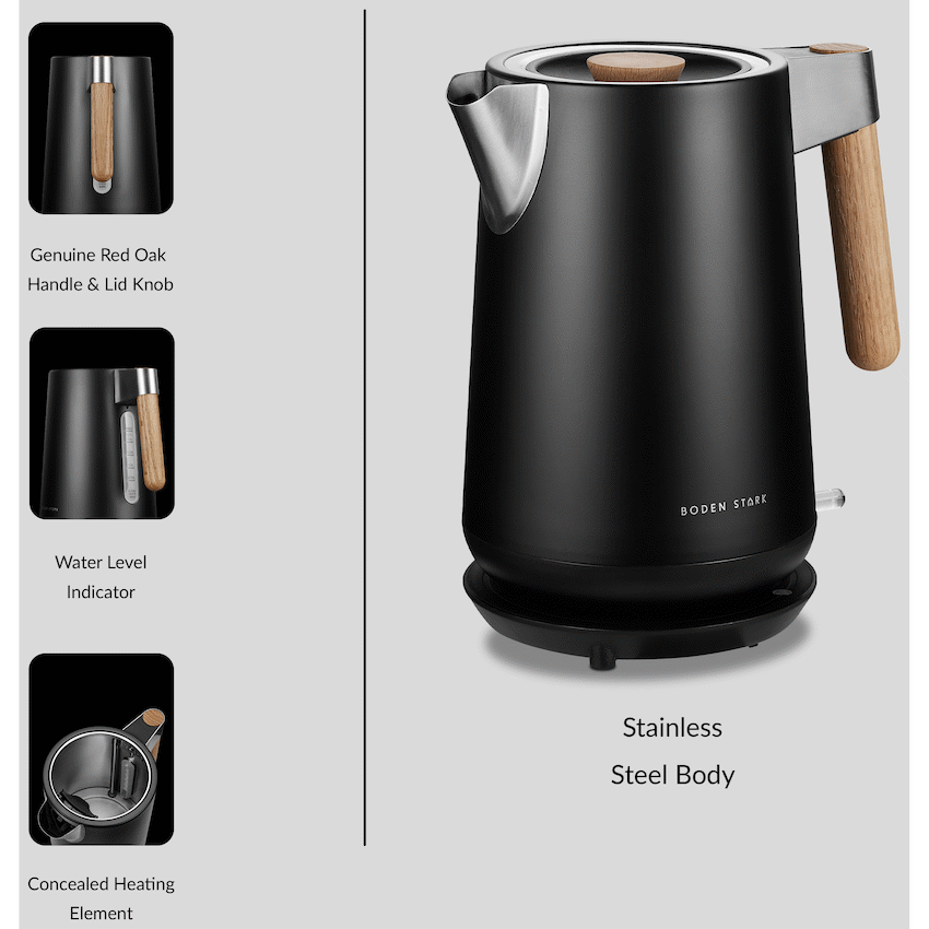 Boden Stark Anson Collection 1.7l 2000w Stainless Steel Kettle - Black - Image 6