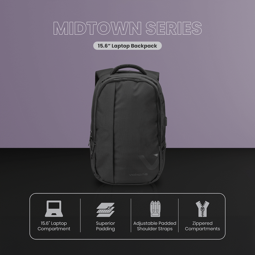 Volkano Midtown 15.6" Laptop Backpack - Black - Image 8