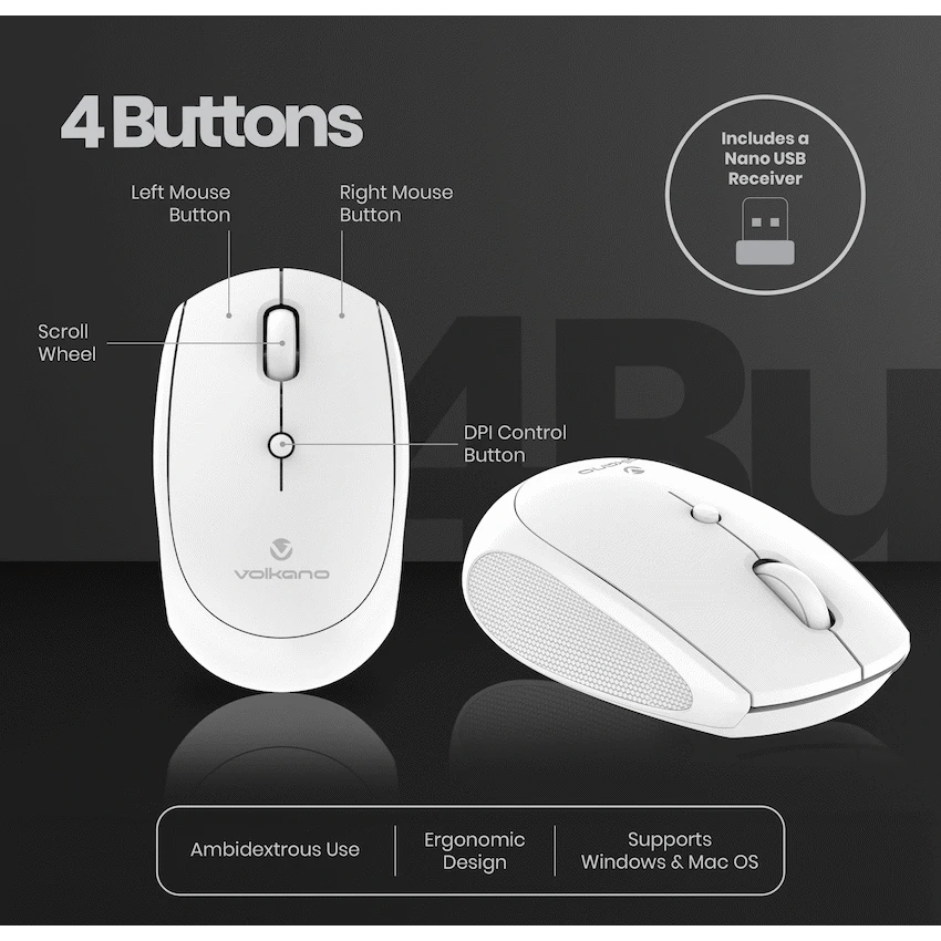 Volkano Talc Wireless Mouse - White - Image 6