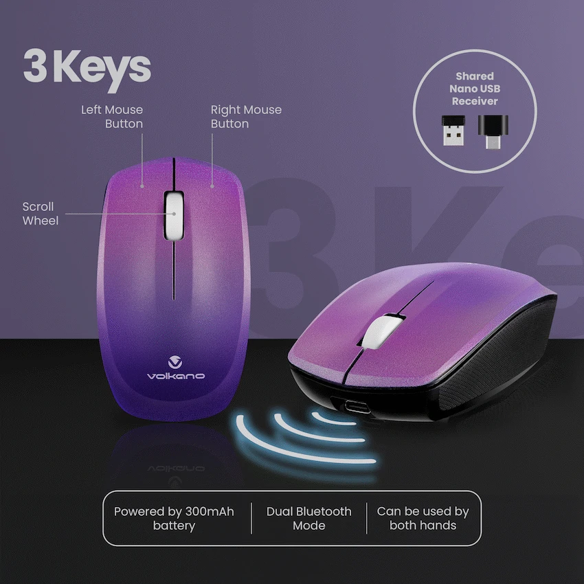 Volkano Prism Series Bluetooth Wireless Keyboard and Mouse - Purple - Image 9