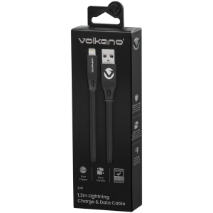 Volkano Slim Series Flat PVC Lightning Cable 1.2m - Black