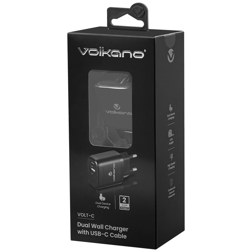 Volkano Volt-C Series Dual USB and USB-C Wall Charger with USB to USB-C Cable Included - Image 8