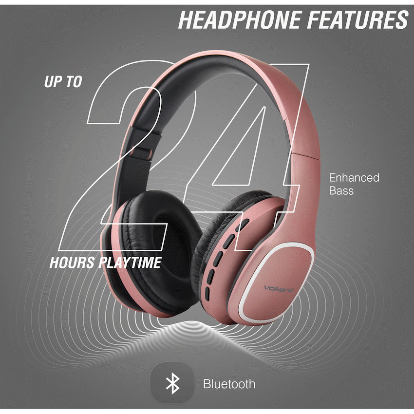 Volkano Phonic Series Bluetooth Full-Size Headphones - Rose Gold - Image 8