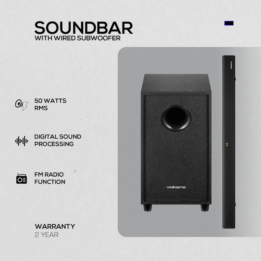 Volkano Cascade 50w Soundbar + Wired Subwoofer - Black - Image 11