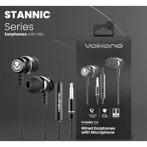 Volkano Earphones with Mic - STANNIC SERIES - Black