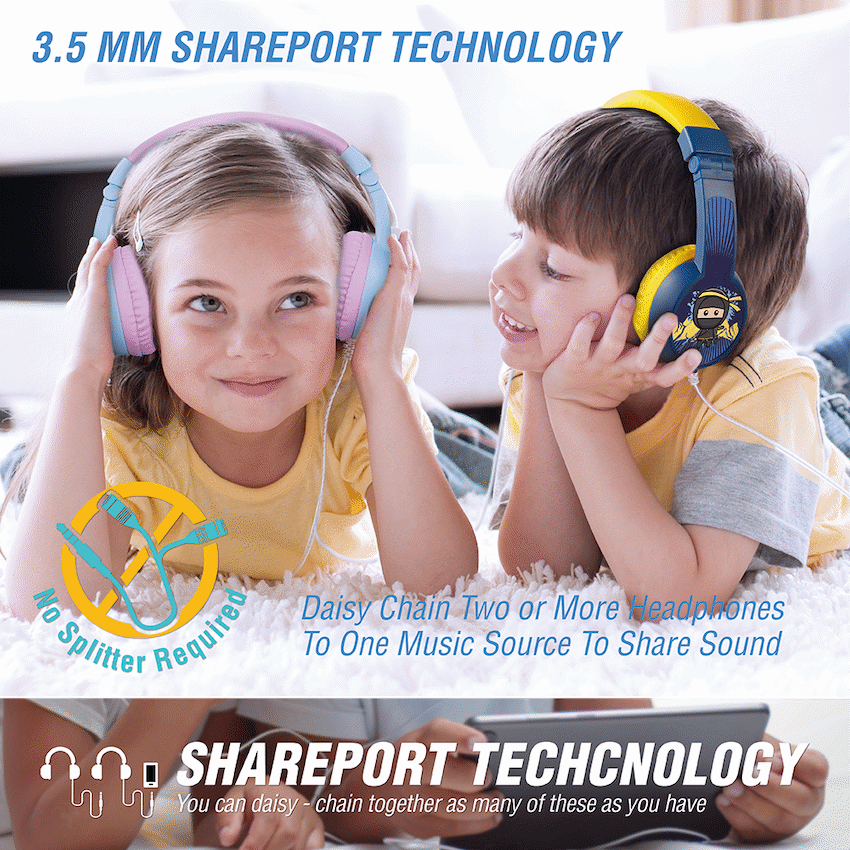 Volkano Sidekick Series Wired Kiddies Headphones with Share Port - Yellow/Blue - Image 45