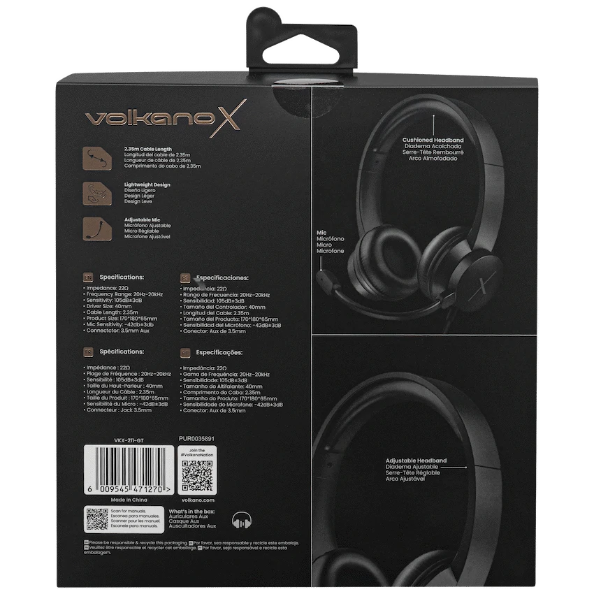 VolkanoX Chat Mk1 Series AUX Headset - Graphite - Image 4
