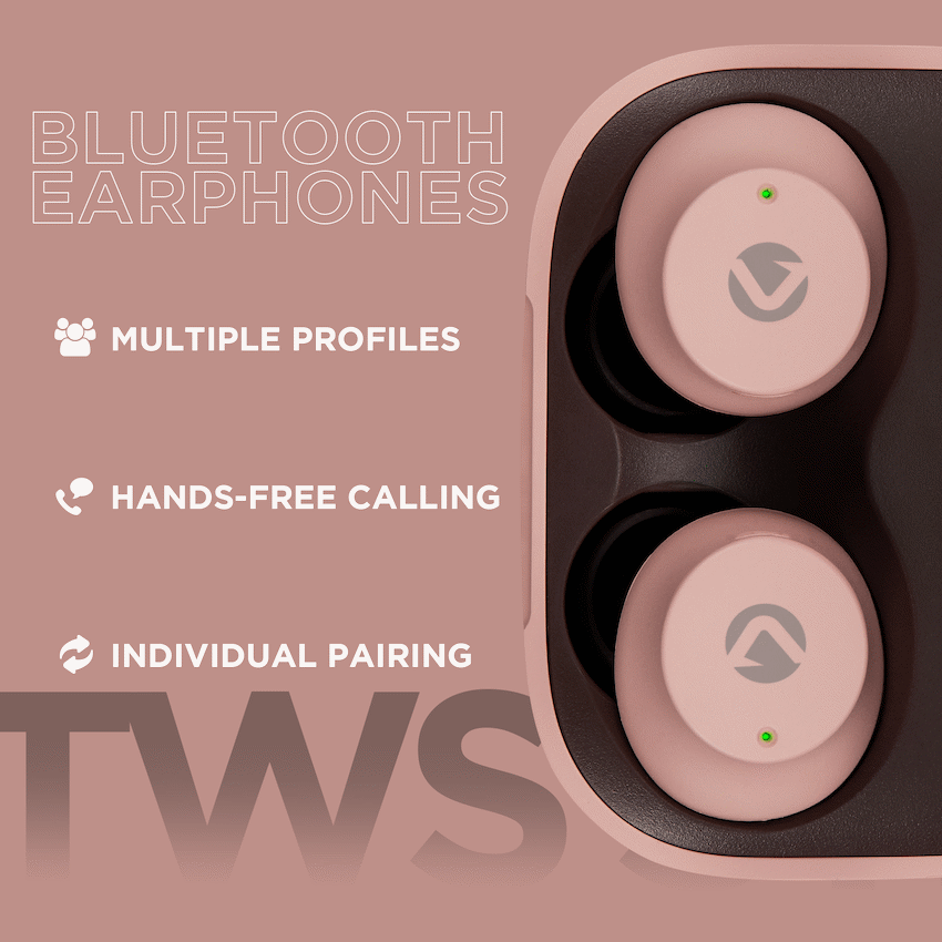 Volkano Taurus Series 2.0 True Wireless Earphones with Charging Case - Pink - Image 20